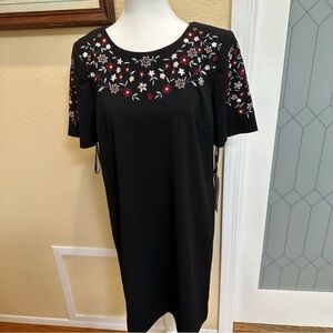 Calvin Klein Black Dress with burgundy & White Floral embroidery design size 12
